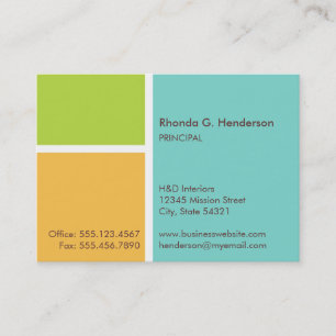 Oversize modern colour block turquoise business card