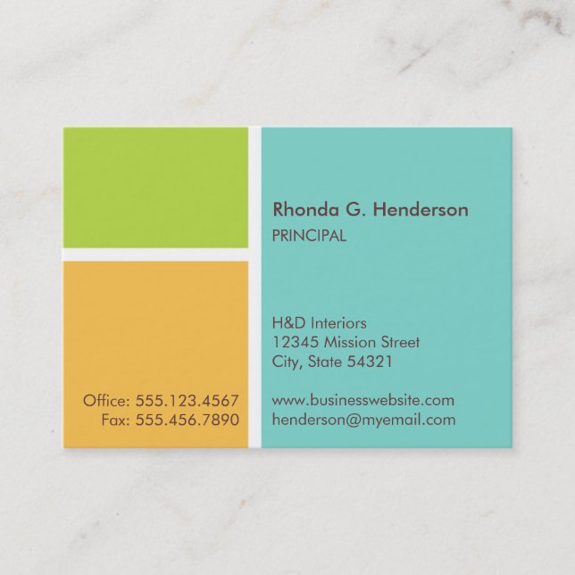 Oversize modern colour block turquoise professiona business card (Front)