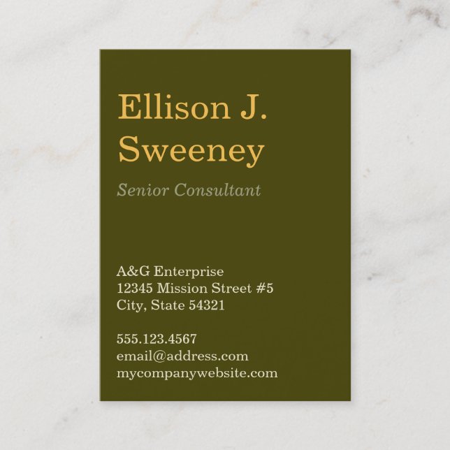 Oversize moss grey professional bold type design business card (Front)