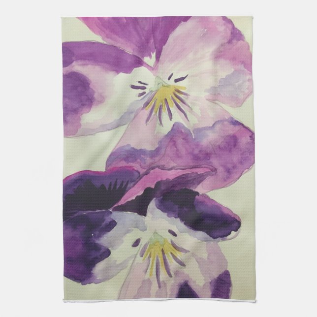 Oversize purple pansies tea towel (Vertical)