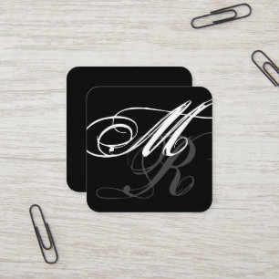 Oversized Curly Calligraphy Minimalist Black Square Business Card