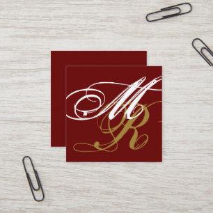 Oversized Curly Font Initials Red Square Business Card