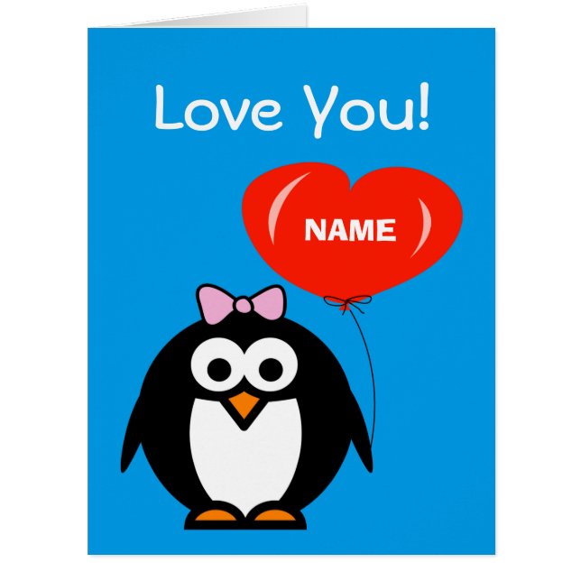 Oversized love card with penguin and heart balloon (Front)