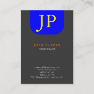 Oversized Minimalist Monogram Grey Blue Yellow Business Card