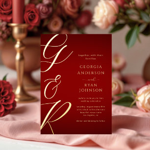 Oversized Monogram Crimson Red Gold Wedding