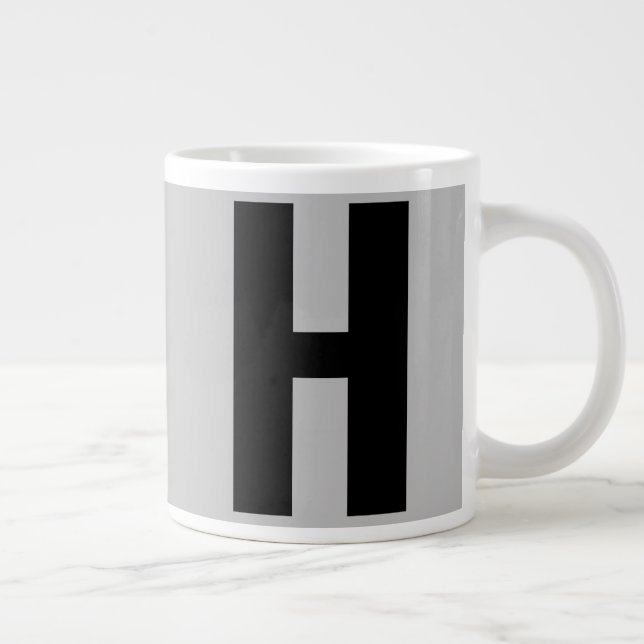 Oversized Monogram Initial in Grey and Black Large Coffee Mug (Right)