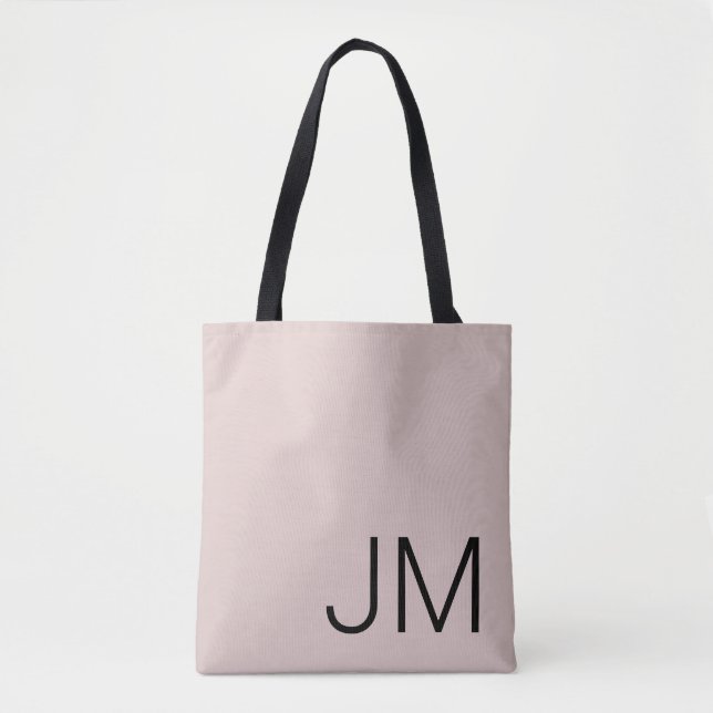 Oversized Monogrammed Initials Blush Pink Black Tote Bag (Front)