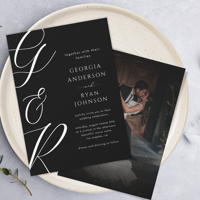 Oversized Script Monogram Dark Faded Photo Wedding Invitation (Creator Uploaded)