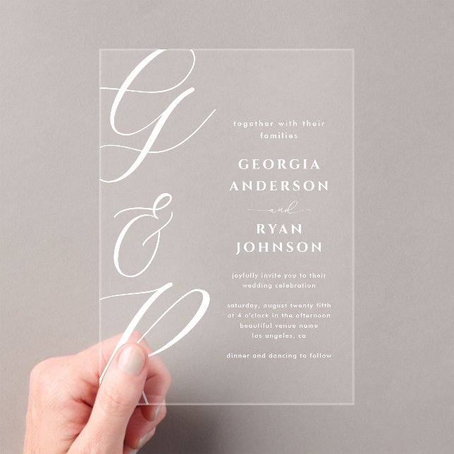 Oversized Script Monogram Transparent Acrylic Invitations (Insitu (Handheld))