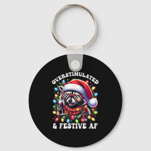 Overstimulated And Festive Af Feral Raccoon Lights Key Ring