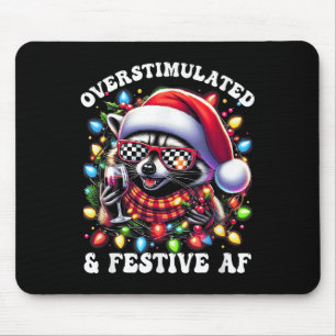 Overstimulated And Festive Af Feral Raccoon Lights Mouse Pad