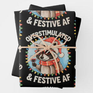 Overstimulated And Festive Af Feral Raccoon Xmas Wrapping Paper Sheet