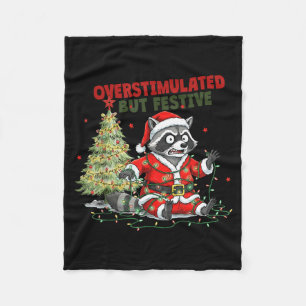 Overstimulated But Festive, Christmas Raccoon,sant Fleece Blanket
