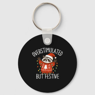 Overstimulated But Festive Christmas Racoon Men Wo Key Ring