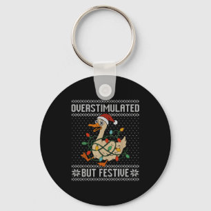 Overstimulated But Festive Goose Christmas Ugly Sw Key Ring
