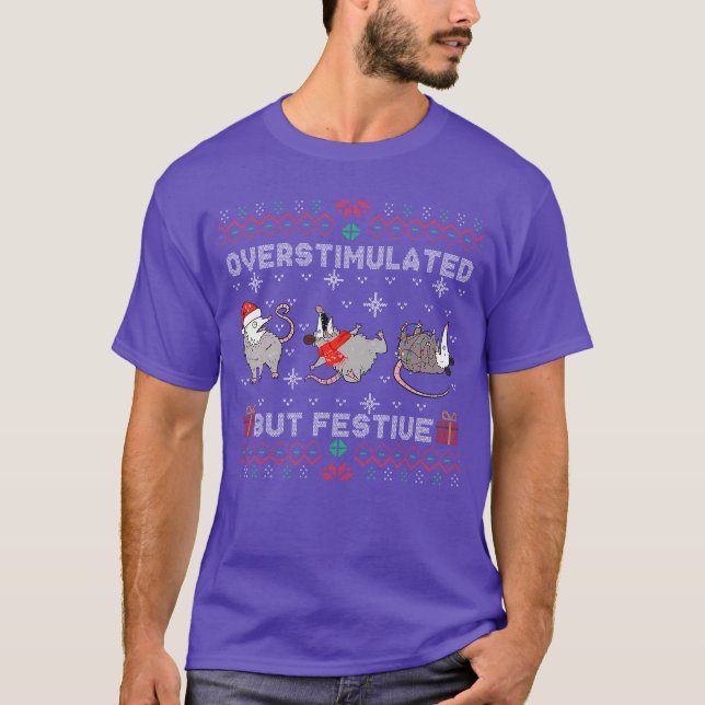Overstimulated But Festive Opossum Ugly Sweater Ch (Front)