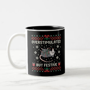 Overstimulated But Festive Possum Christmas Funny  Two-Tone Coffee Mug