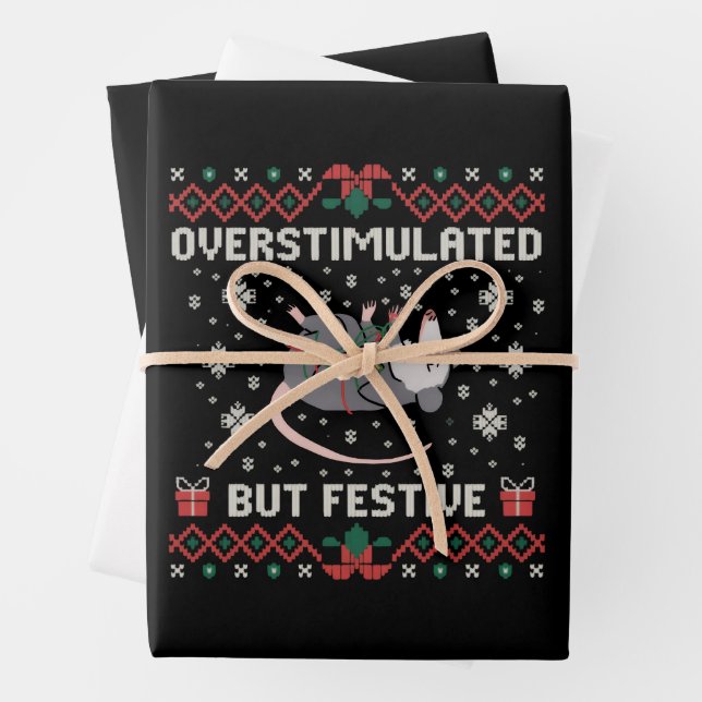 Overstimulated But Festive Possum Christmas Funny  Wrapping Paper Sheet (In situ)