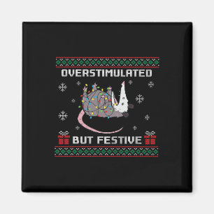 Overstimulated But Festive Possum Ugly Christmas Magnet