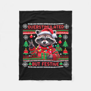 Overstimulated But Festive Raccoon Christmas Fleece Blanket