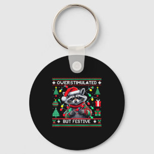 Overstimulated But Festive Raccoon Christmas  Key Ring