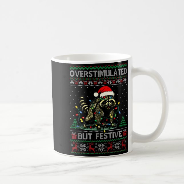 Overstimulated But Festive Raccoon Christmas Pajam Coffee Mug (Right)