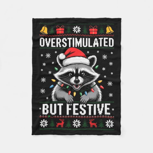 Overstimulated But Festive Ssum Christmas Pajamas  Fleece Blanket (Front)
