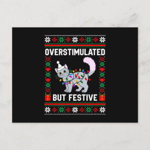 Overstimulated But Festive Ugly Christmas Cat Holiday Postcard