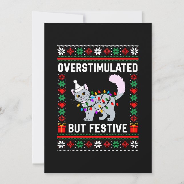 Overstimulated But Festive Ugly Christmas Cat Invitation (Front)