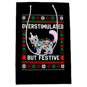 Overstimulated But Festive Ugly Christmas Cat Medium Gift Bag