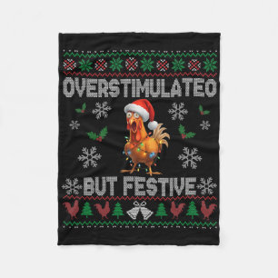 Overstimulated But Festive Ugly Christmas Sweater  Fleece Blanket