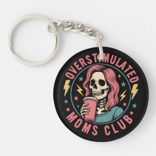 Overstimulated Moms Club Skull Messy Mum Life Key Ring