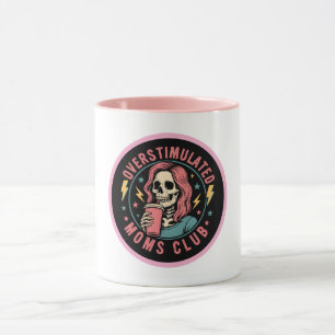 Overstimulated Moms Club Skull Messy Mum Life Mug