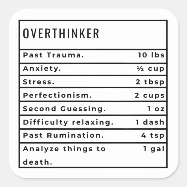 Overthinker Recipe Square Sticker (Front)