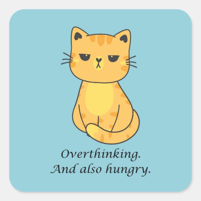 Overthinking And Hungry Orange Cat Square Sticker (Front)
