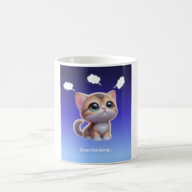 Overthinking Cat Mug – Cute Kawaii Anxiety Cat (Center)