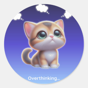 Overthinking Cat Sticker – Cute Anxiety Cat