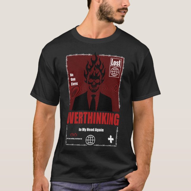 Overthinking Flaming Skull Rock T-Shirt (Front)