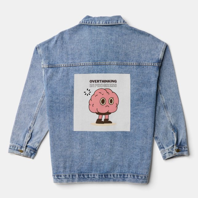 Overthinking in Progress – Funny Brain Doodle Denim Jacket (Back)