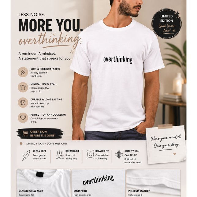 Overthinking Minimalist T-Shirt for Men | Relatabl (Creator Uploaded)
