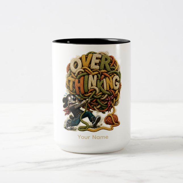 Overthinking One More Thing Personalised Funny Two-Tone Coffee Mug (Center)