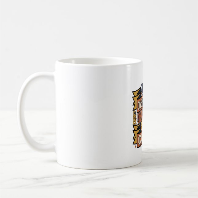 Overthinking Overdrinking Coffee Vintage Typograph Mug (Left)