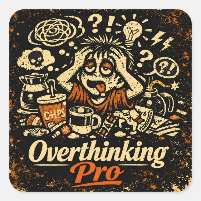 Overthinking Pro – Anxiety Humour Relatable Square Sticker (Front)