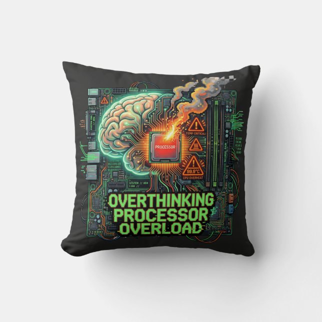 Overthinking Processor Overload Funny Tech Brain D Cushion (Front)