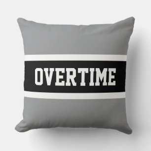 OVERTIME Athletic Bold Black White Gray Stripes Cushion
