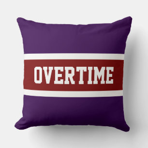 OVERTIME Bold Purple Vintage Red White Stripes Cushion