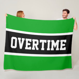 OVERTIME Sporty Bright Green White Black Stripes Fleece Blanket