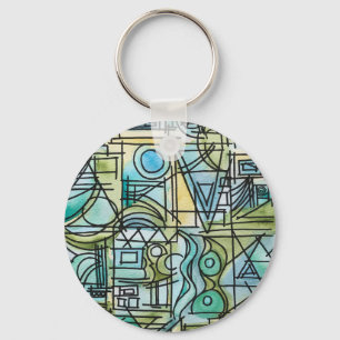 Overture-Modern Bauhaus Geometric Watercolor Art Key Ring