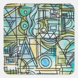 Overture-Modern Geometric Watercolor Art Square Sticker