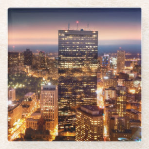 Overview of Boston at night Glass Coaster